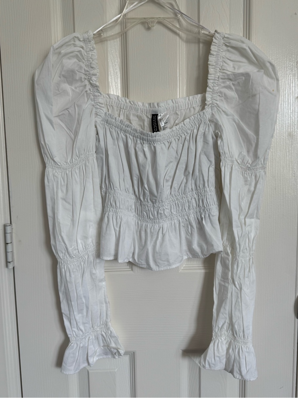 H&M Divided White Smocked Peasant Top